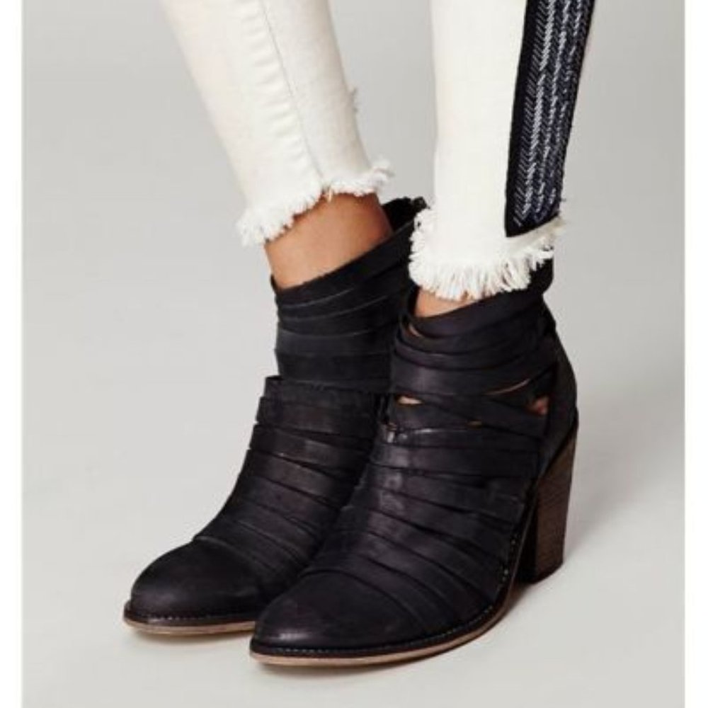 Free People New Boots HYBRID Strappy Suede Leather Booties NIB BLACK Women's 10 - Picture 8 of 14